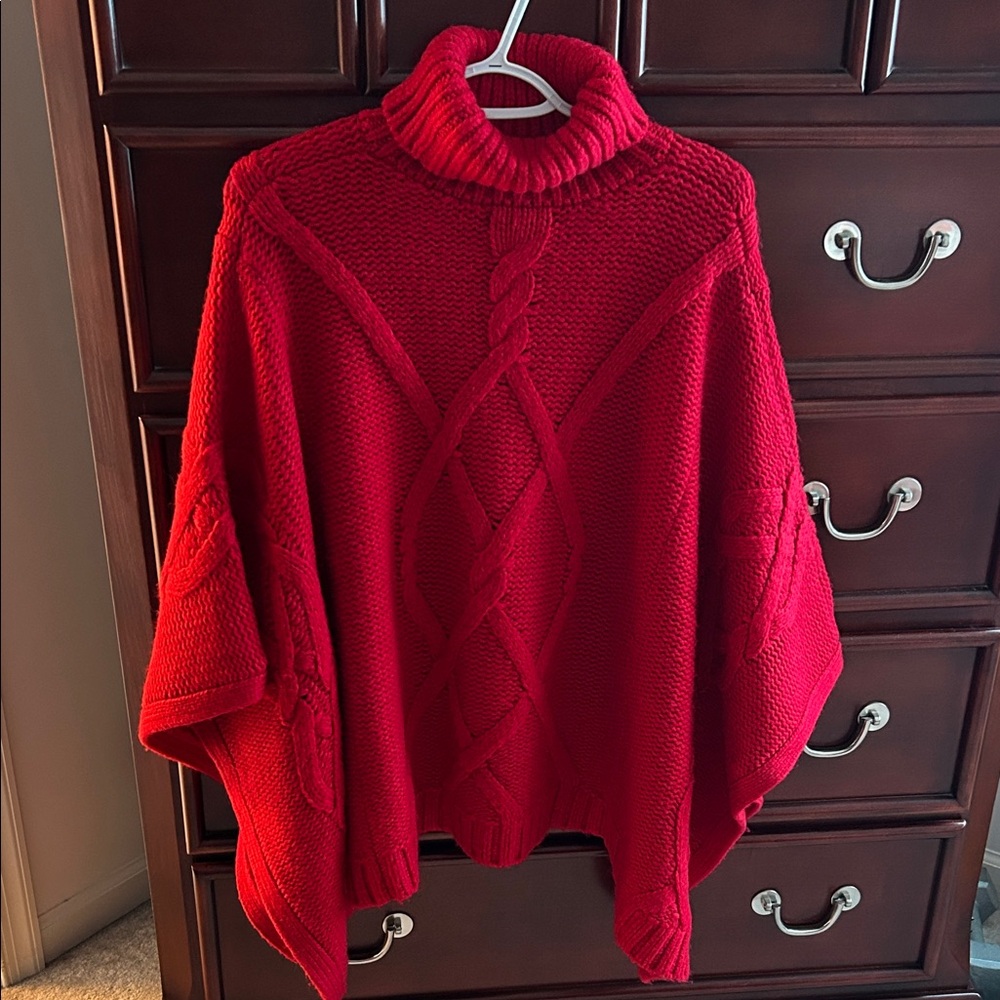 Lands' End Vibrant Red Turtleneck Poncho